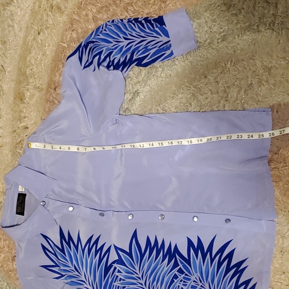 Bob Mackie Blue Button Down Shirt large  100 % silk - Picture 4 of 7